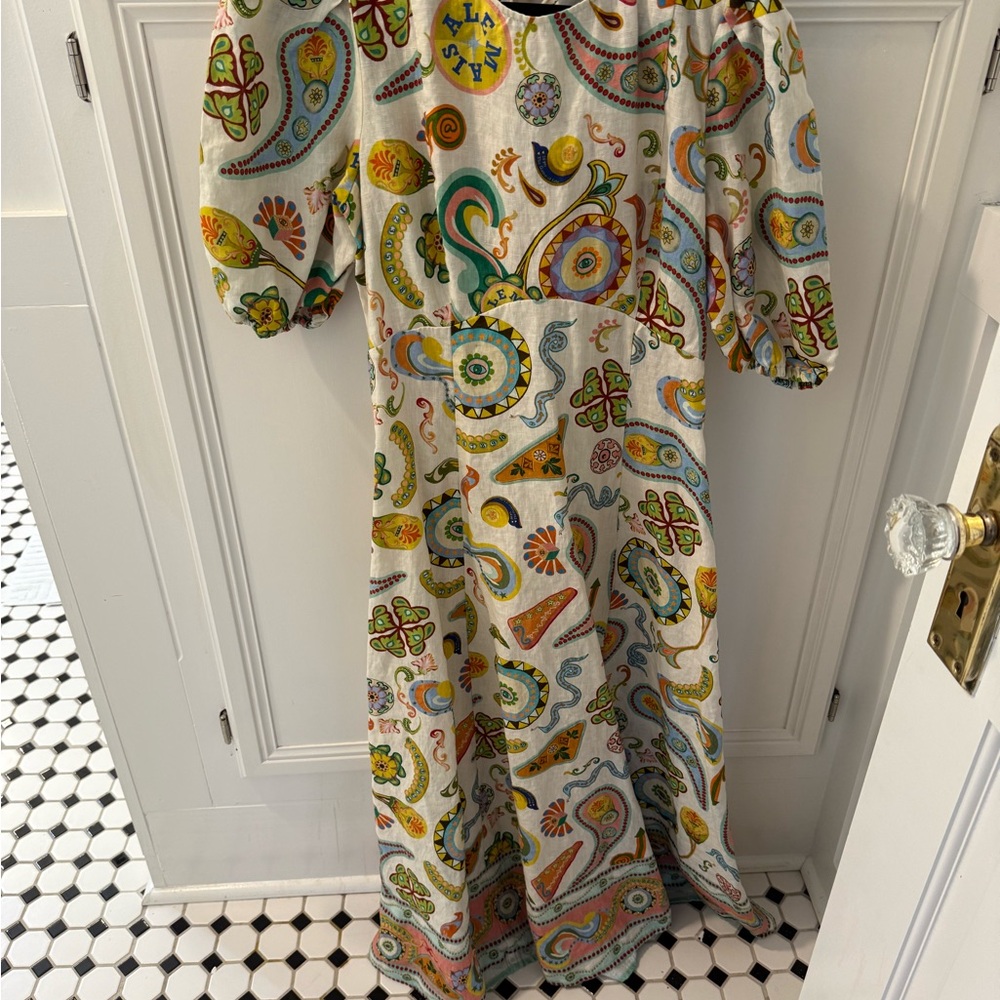 Green and Yellow Puff Sleeve Sundress for Wedding Guest